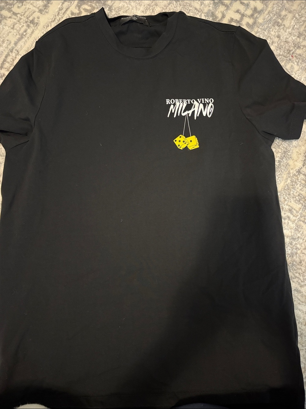 Black Short-Sleeve Tee with Yellow Dice Graphic